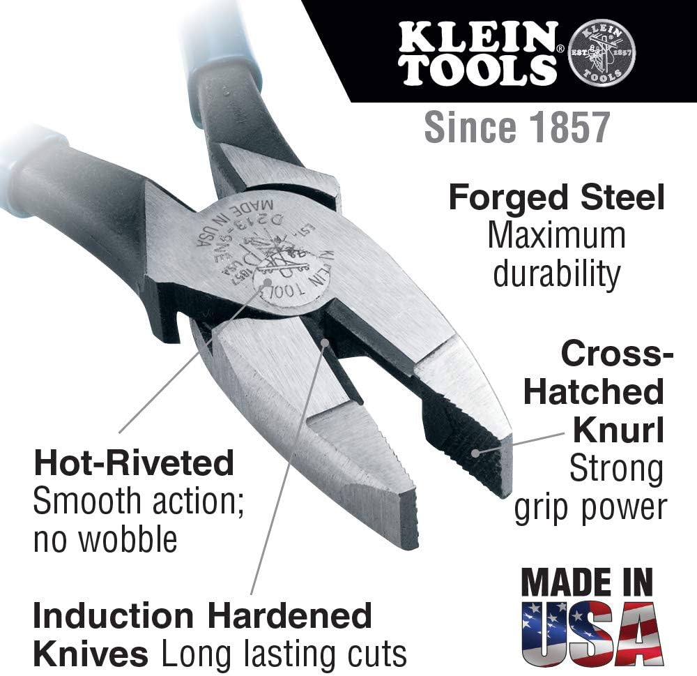 Klein Tools D20009NEGLW Side Cutter Linemans Pliers Cut ACSR, Screws, Nails, Hard Wire, 9-Inch Hi-Viz Pliers